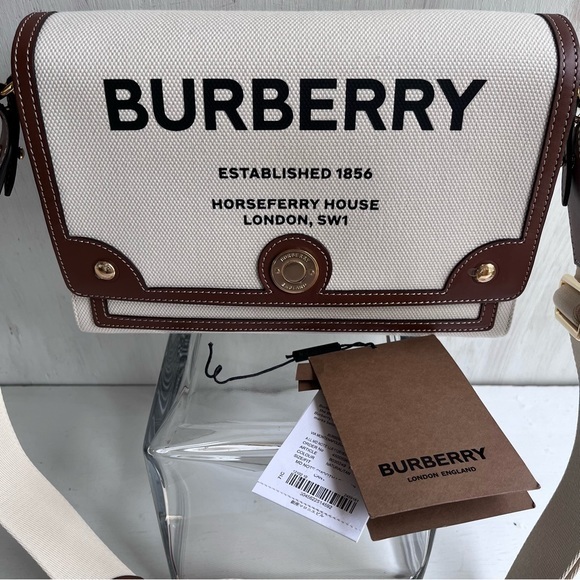 🔴SOLD🔴 BURBERRY-Canvas Horseferry Print Note Crossbody Bag Natural Tan - Picture 6 of 15